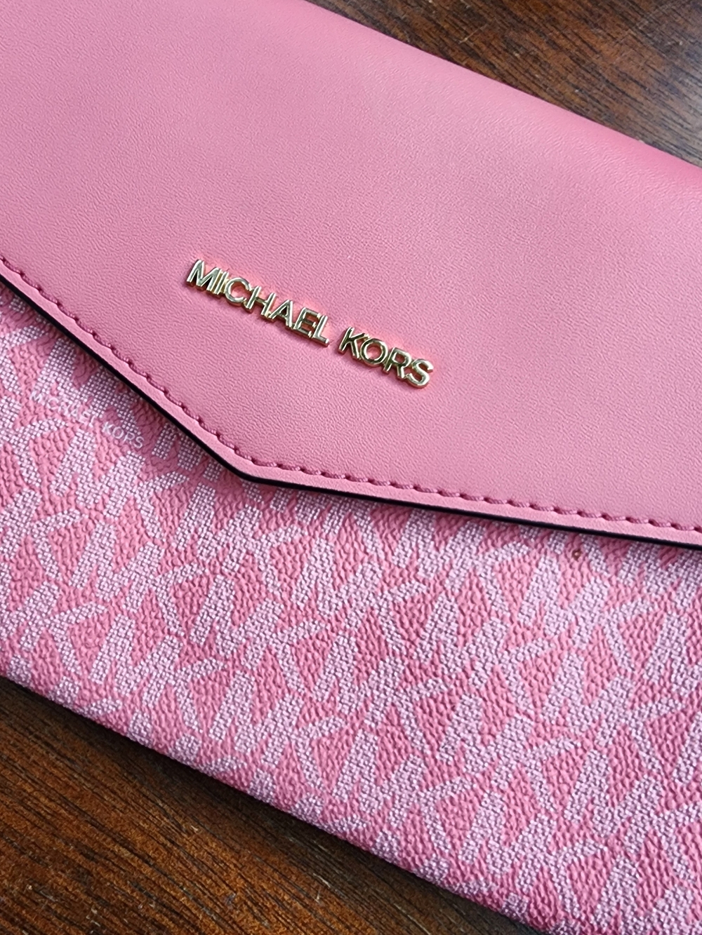 Michael Kors Charlotte 3-in-1 Envelope Clutch Wallet Tea Rose Pink MK Monogram